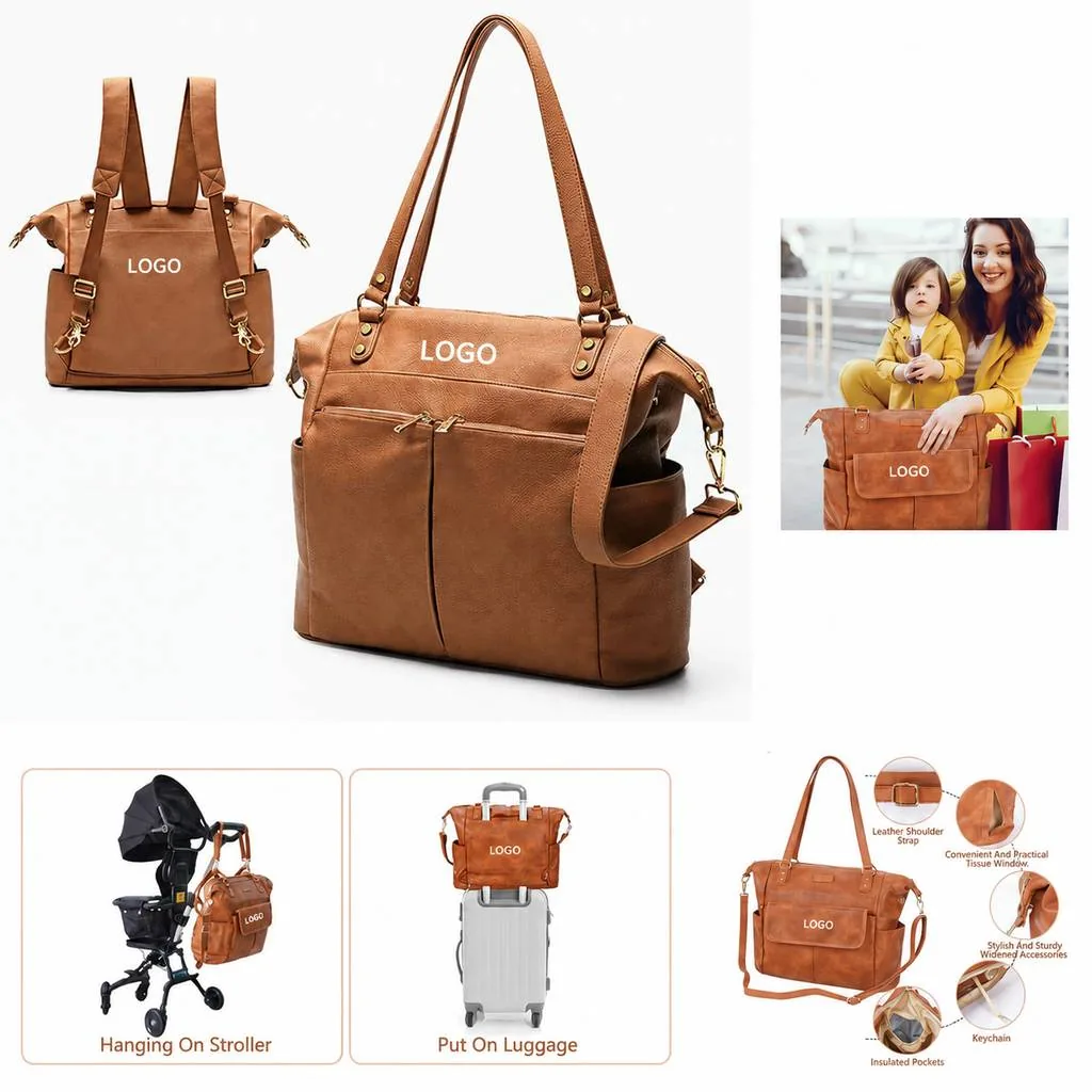 Faux Leather Convertible Mom Backpack and Tote Bag
