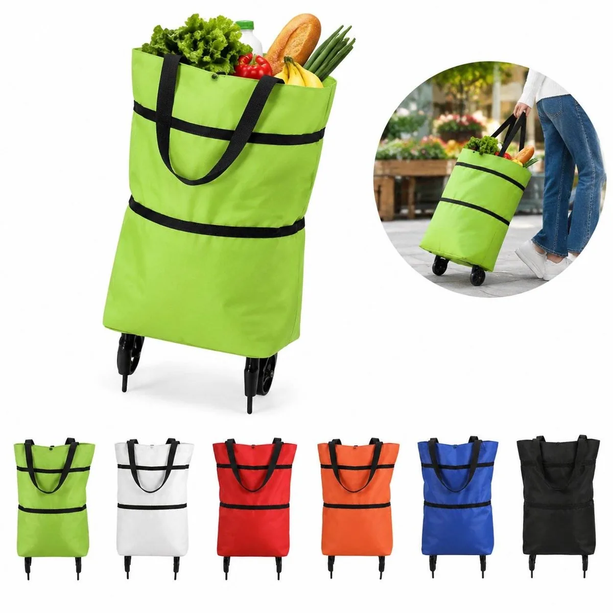 Foldable Rolling Shopping Bag with Wheels and Retractable 2