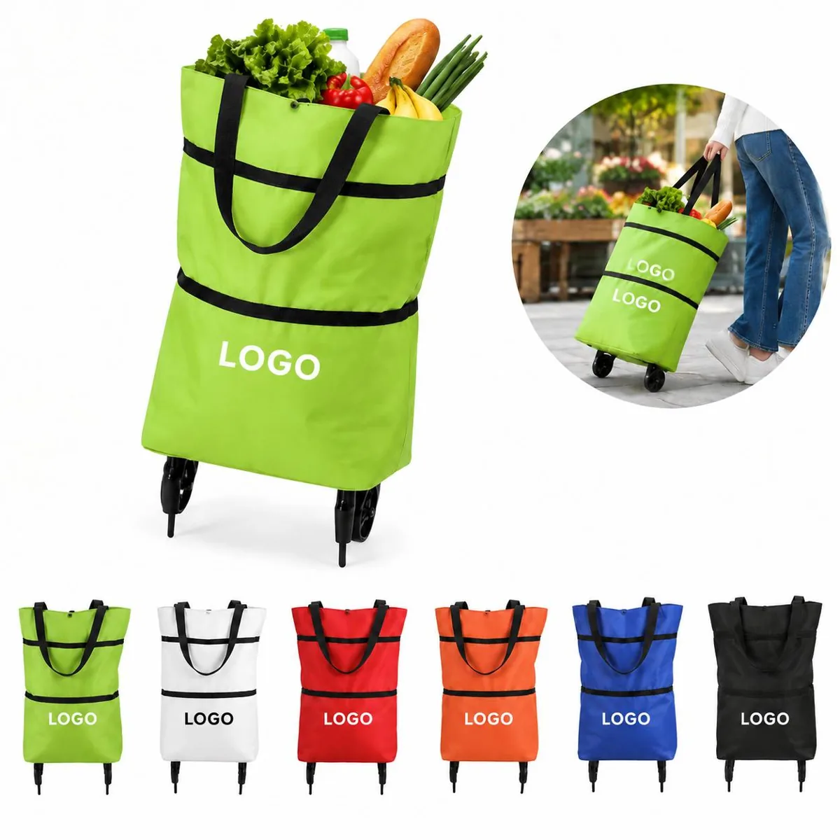 Foldable Rolling Shopping Bag with Wheels and Retractable