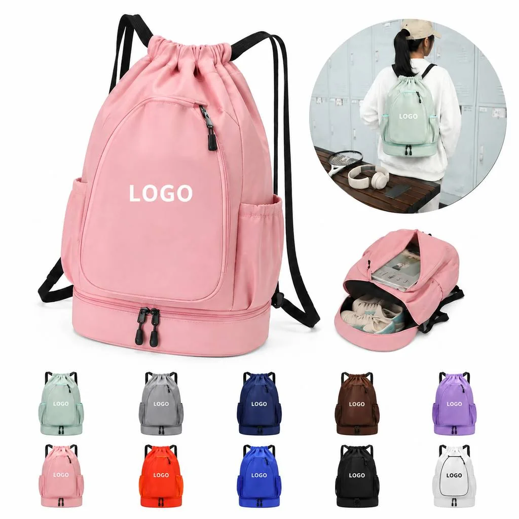 Large Sports Drawstring Backpack Lightweight Oxford