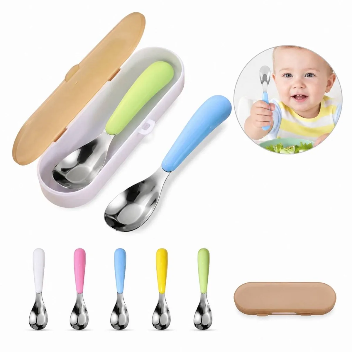 Baby Stainless Steel Feeding Spoon with Travel Case 2