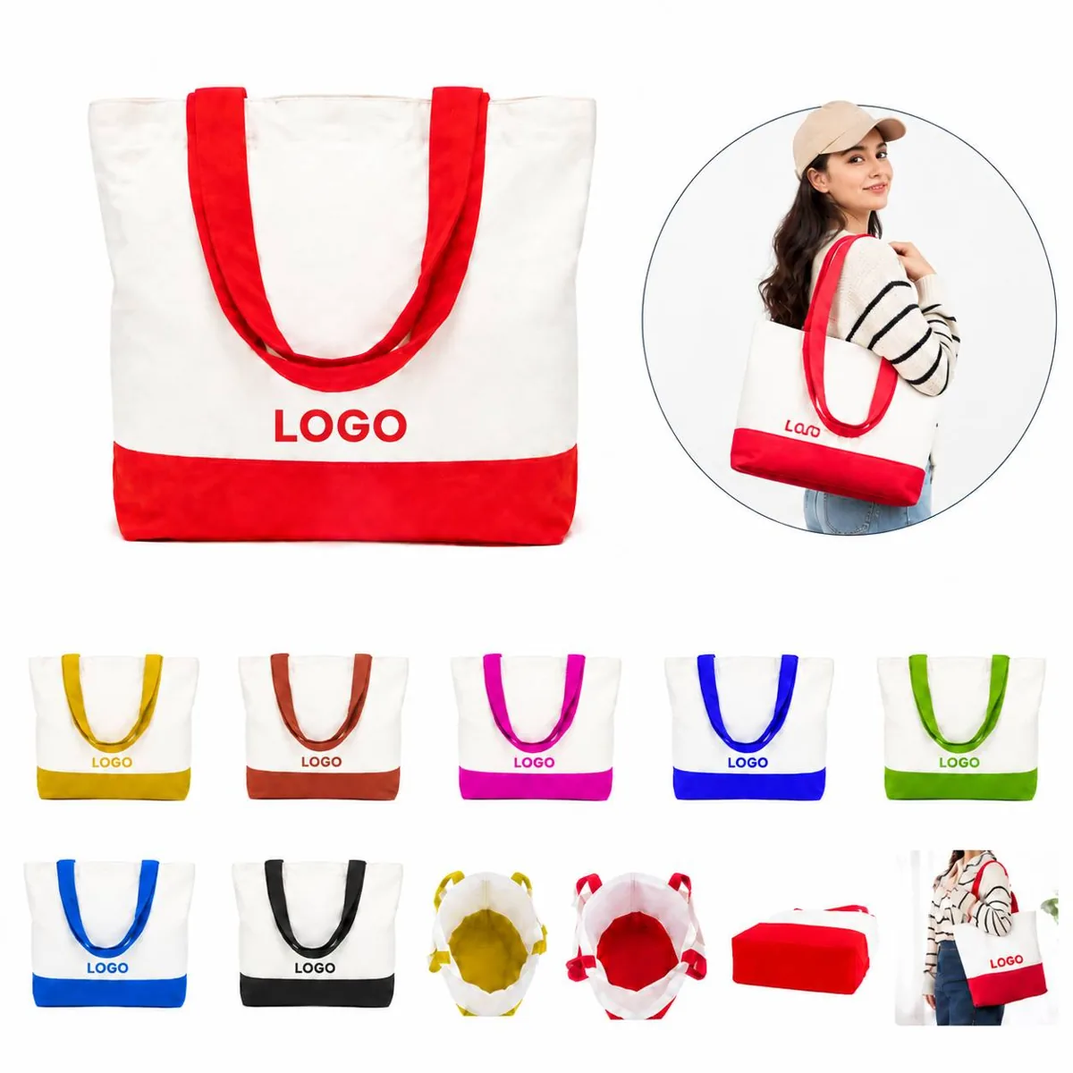 Reusable Cotton Canvas Tote Bag Foldable Carryall