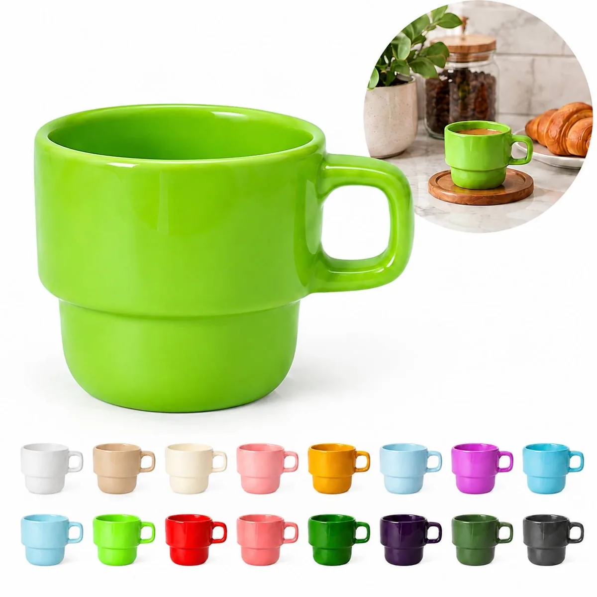 Colorful Stacking Ceramic Mug Set for Coffee Tea 2