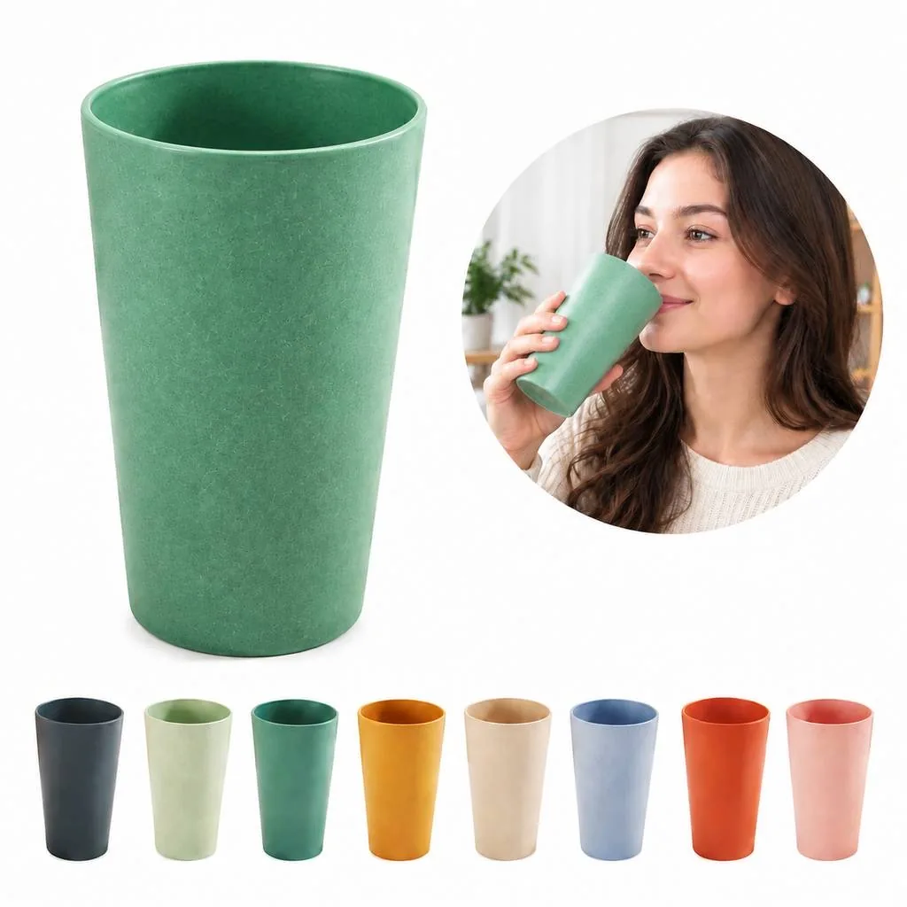 Large Biodegradable Wheat Straw Drinking Cup for Cold Drinks 2