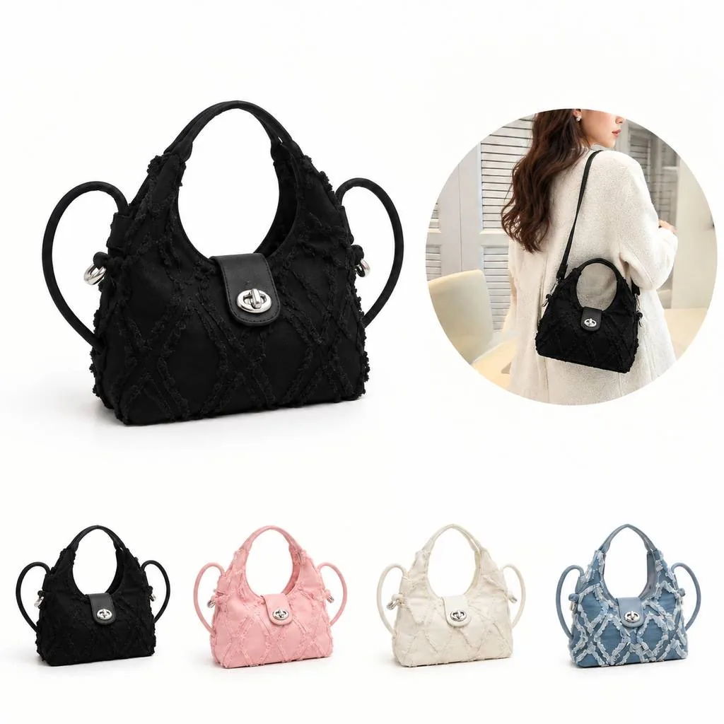 Quilted Denim Crossbody Bag with Adjustable Strap 2