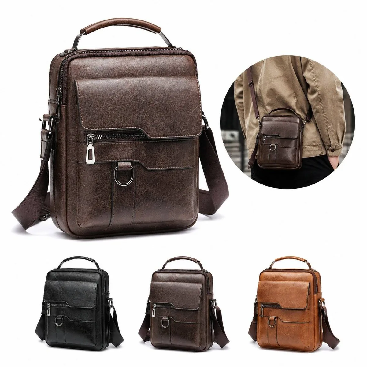 Men's Vintage Faux Leather Crossbody Shoulder Bag 2