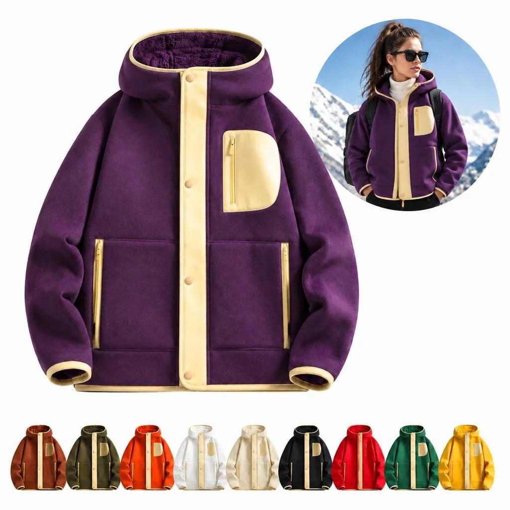 Outdoor Lamb Wool Lined Windproof Coat for Cold Weather 2