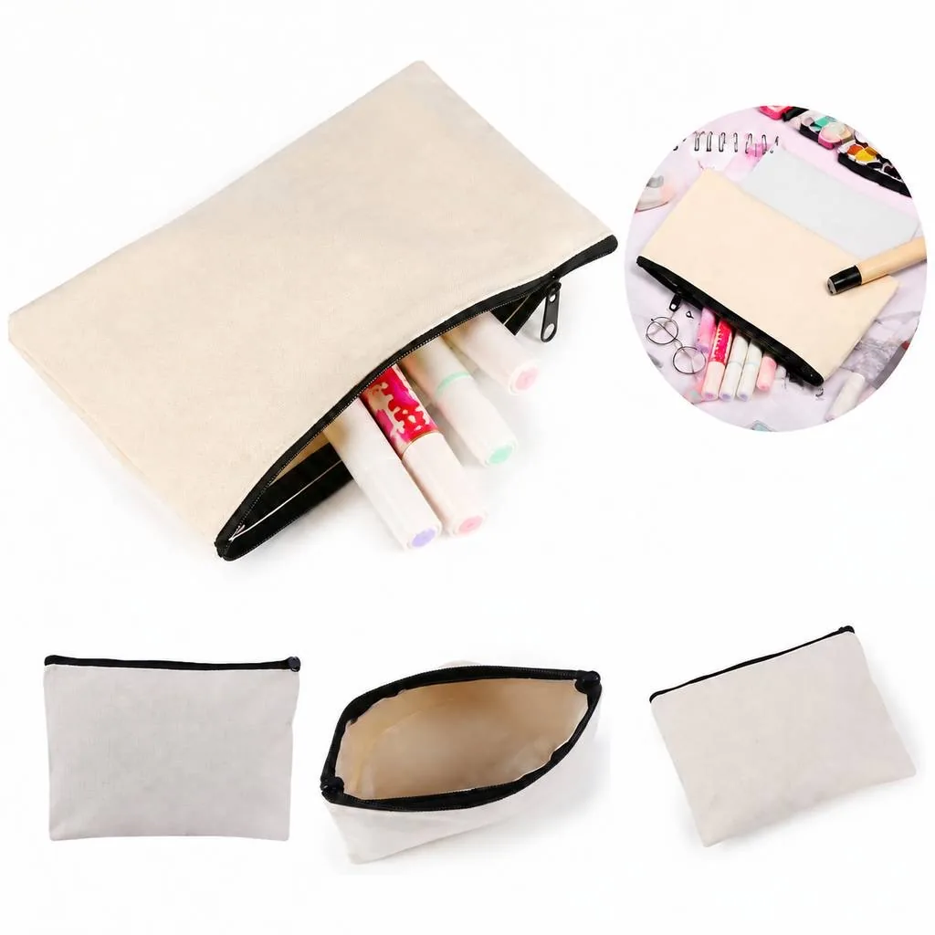 Linen Cosmetic Bag with Zipper Customizable Pouch 2