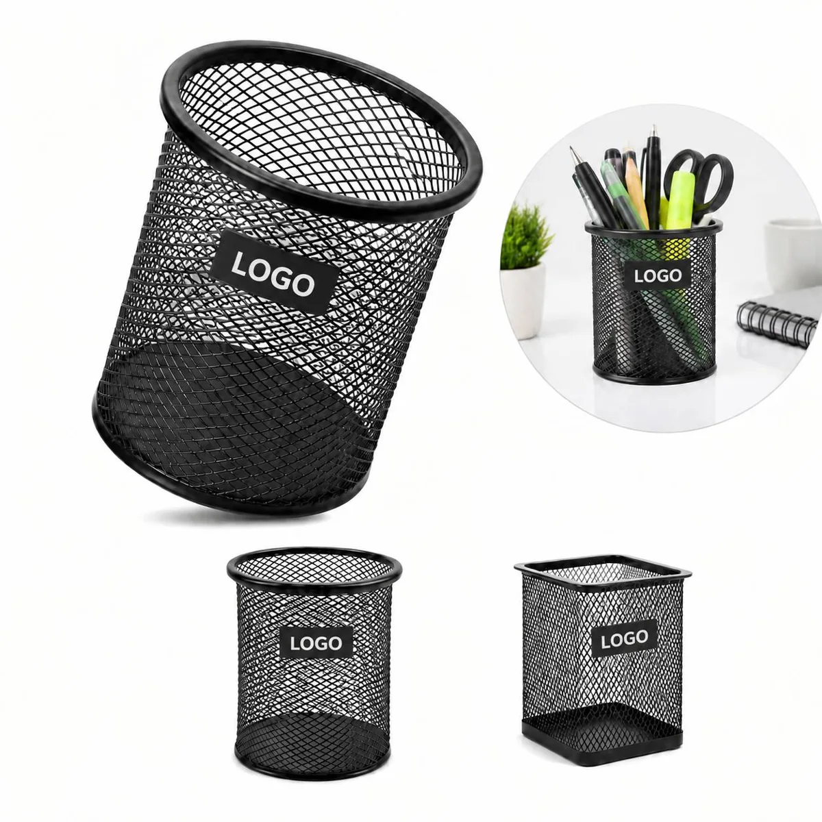 Round Metal Pen Holder for Desk Organization