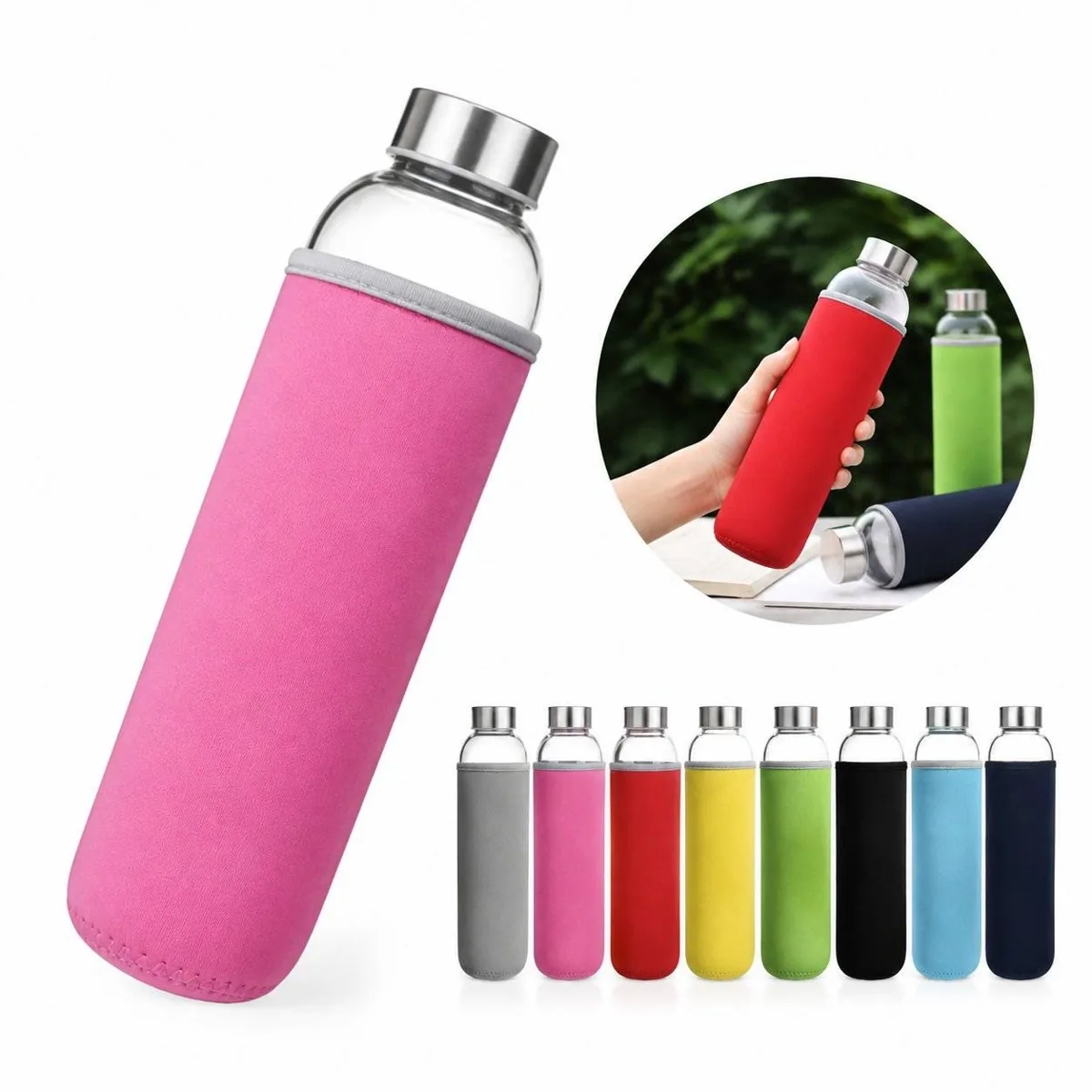 Customizable Clear Glass Sports Water Bottle Leak-Proof Lid 2