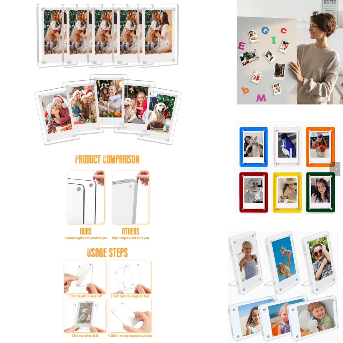Magnetic Acrylic Fridge Photo Frame, Clear Picture Holder 2