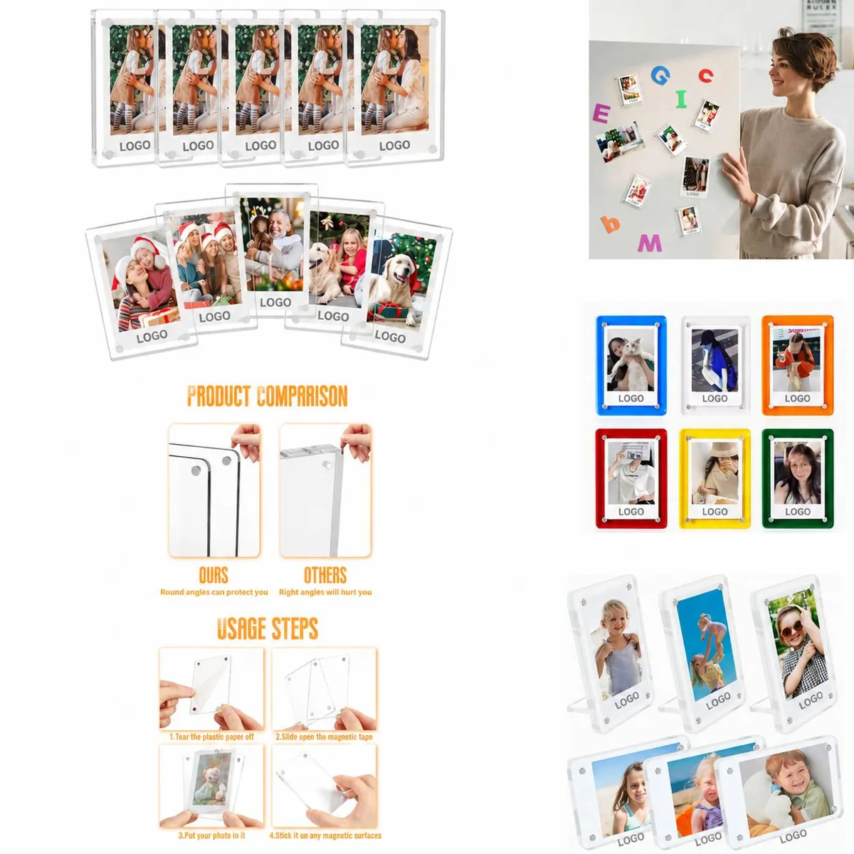 Magnetic Acrylic Fridge Photo Frame, Clear Picture Holder