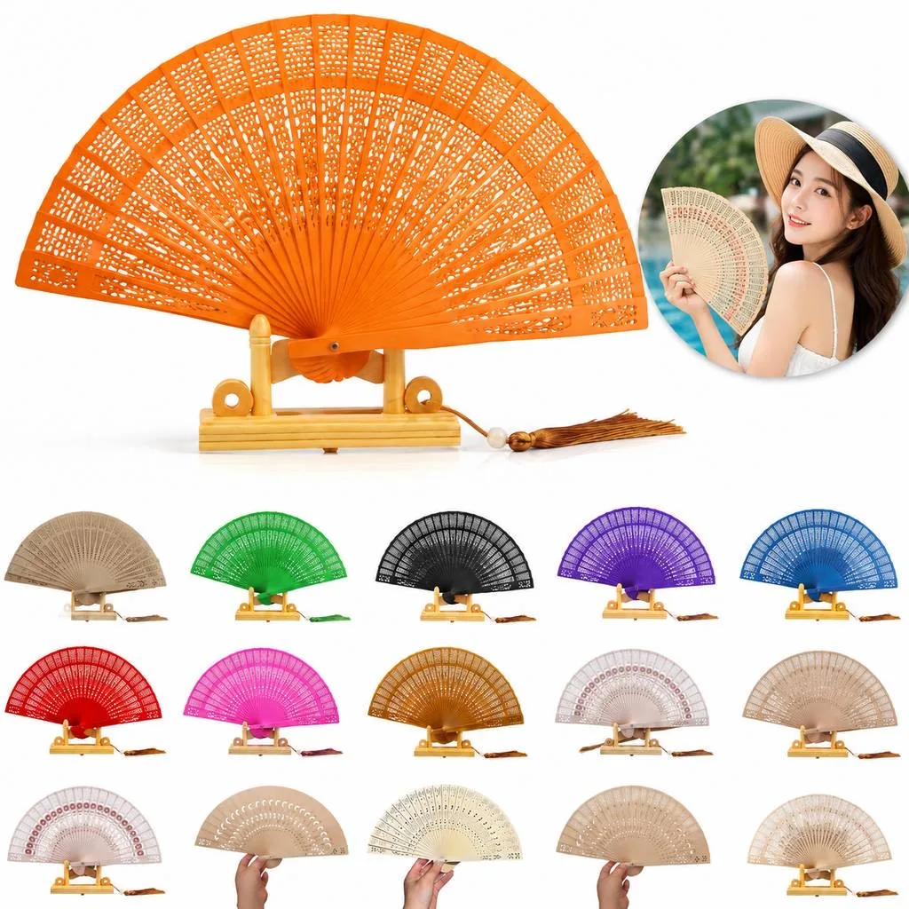 Handcrafted Carved Wooden Folding Fan for Cooling and Decor 2