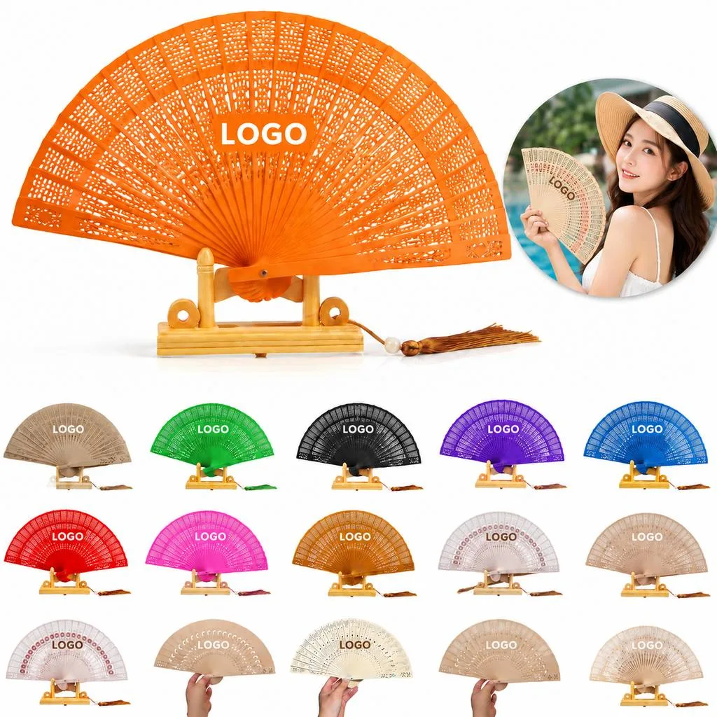 Handcrafted Carved Wooden Folding Fan for Cooling and Decor
