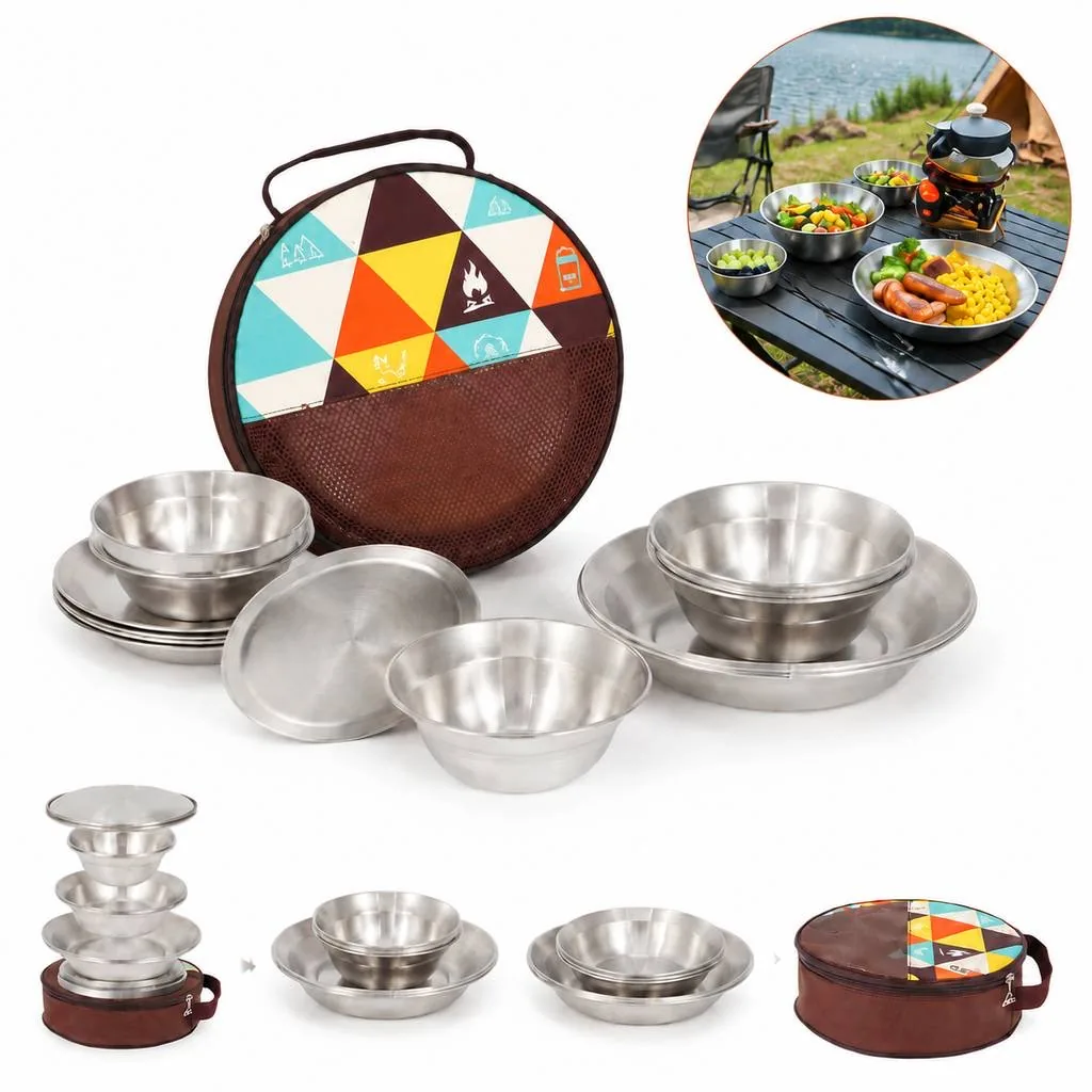 16-Piece Steel Camping Cookware Kit for Outdoor 2