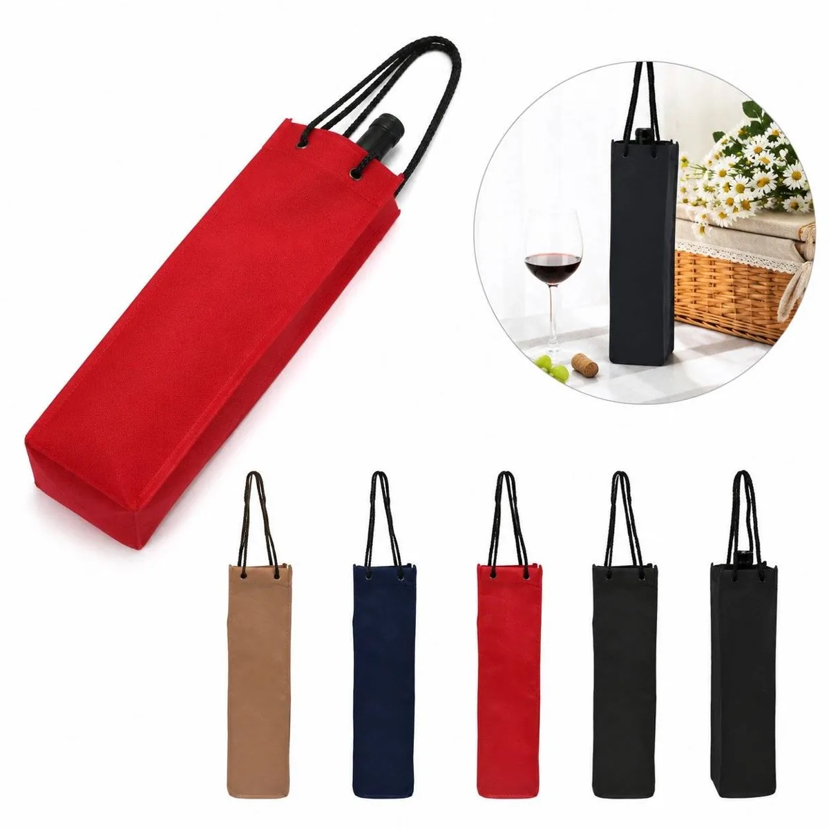 Reusable Cotton Canvas Tote for One or Two Wine Bottles | OHY147-101 2