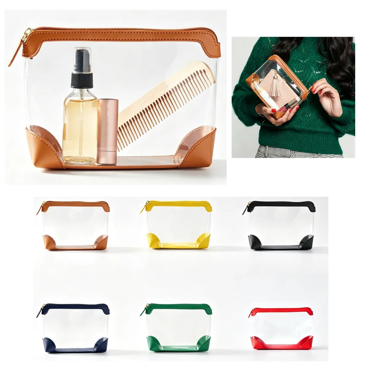 Clear PVC & PU Patchwork Makeup Storage Bag 2