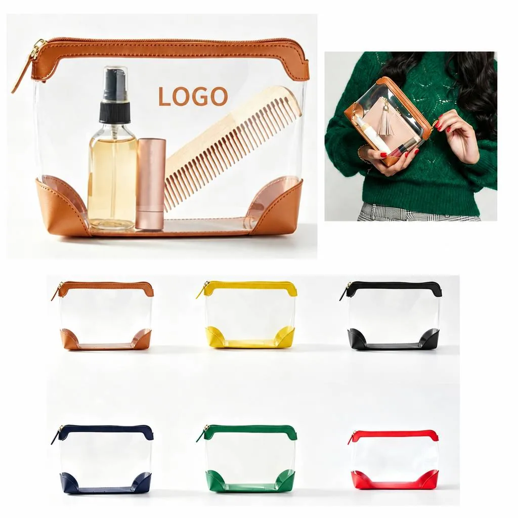 Clear PVC & PU Patchwork Makeup Storage Bag