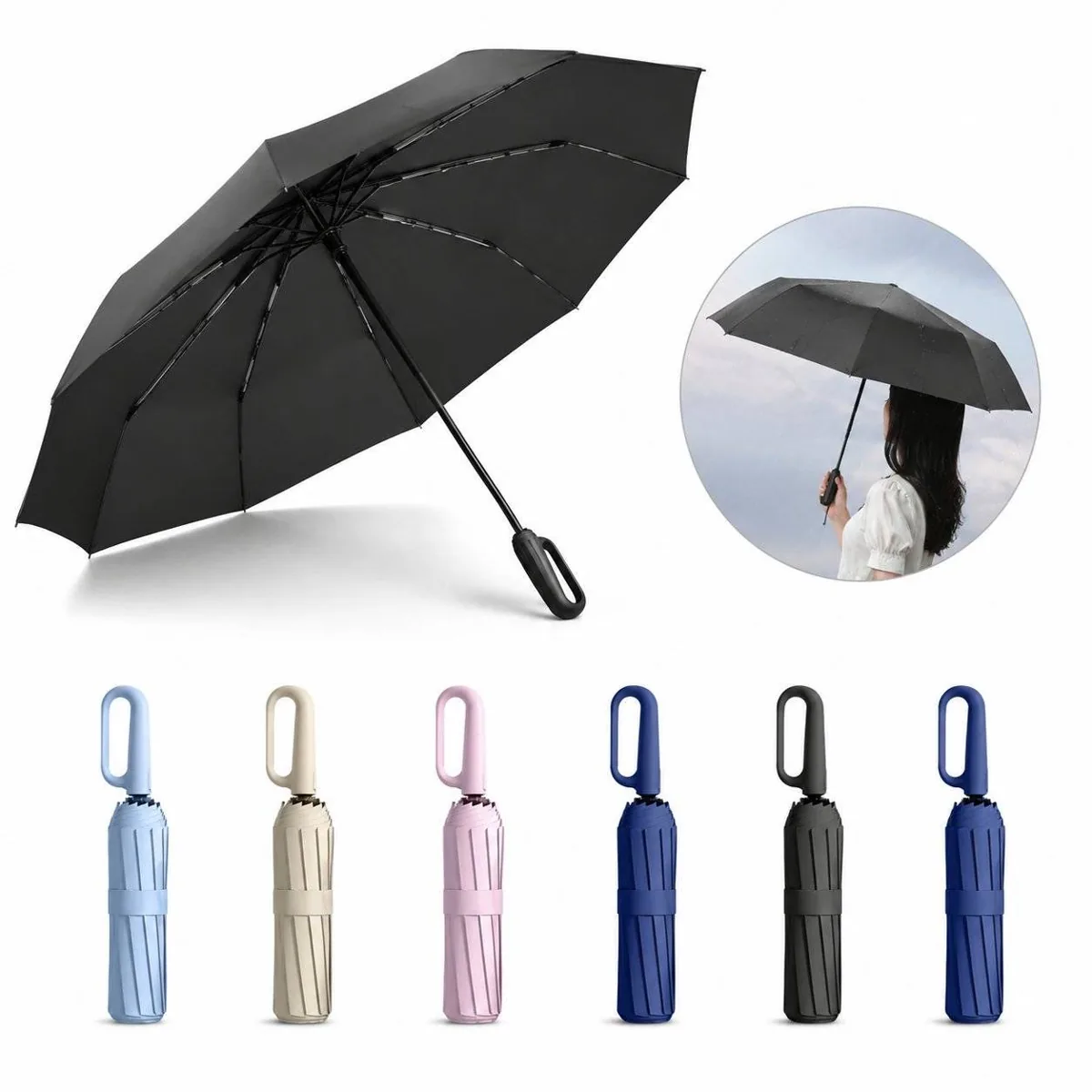 Compact Folding Umbrella with Secure Buckle Closure 2