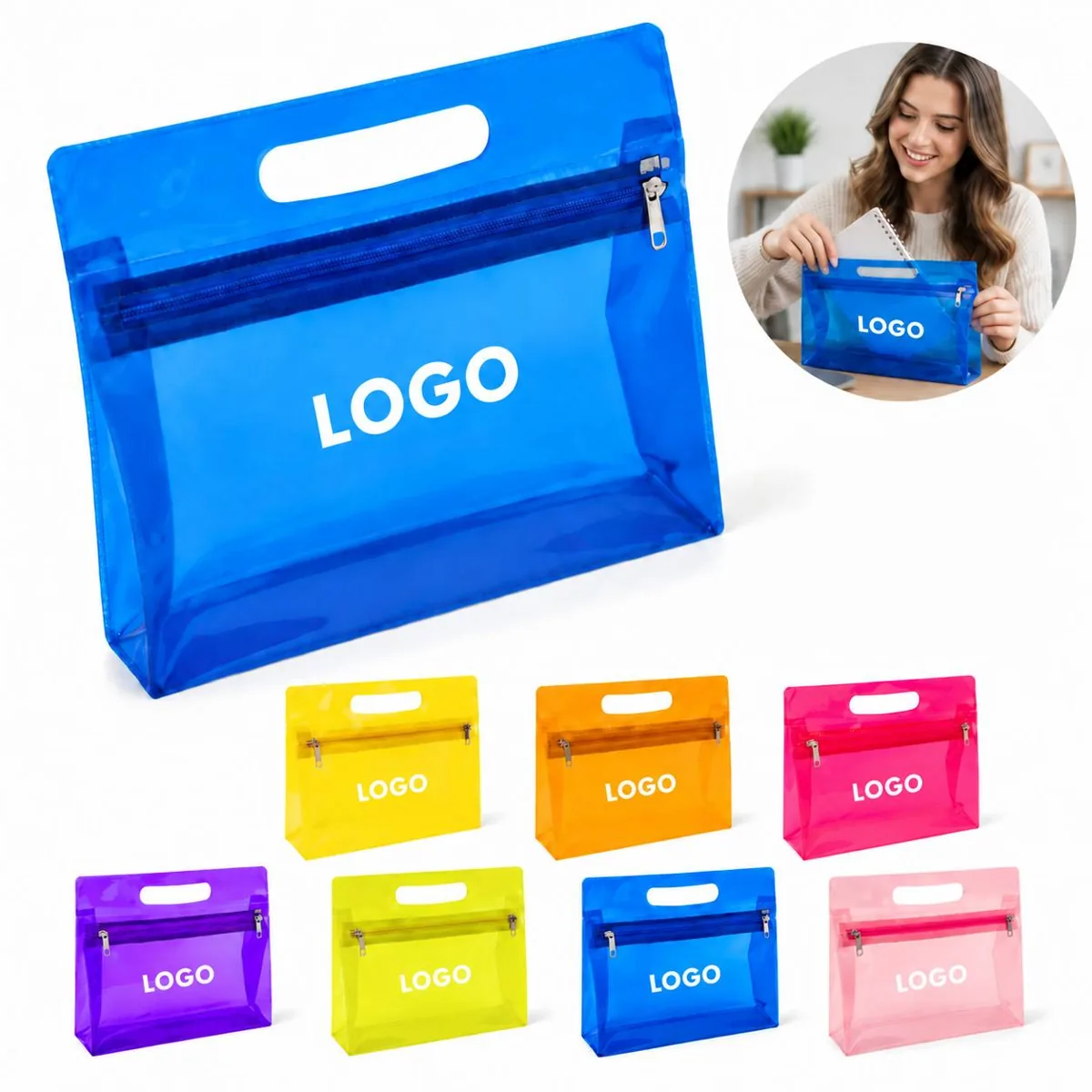 Transparent PVC Zippered Cosmetic Pouch Bag