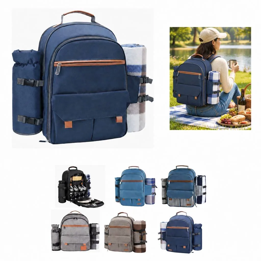 Insulated Picnic Backpack with Blanket and Wine Pocket 2