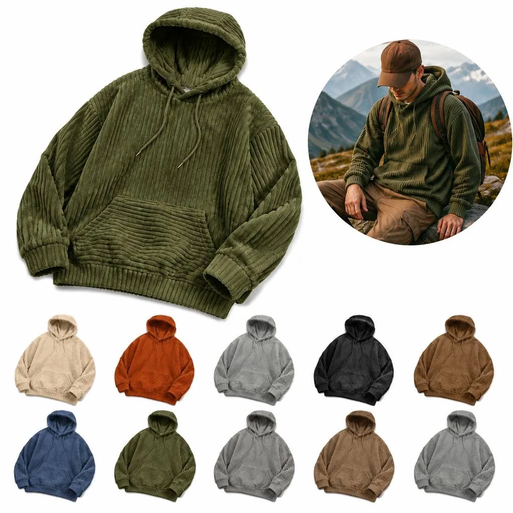 Men's Long Sleeve Button-Front Corduroy Hoodie 2