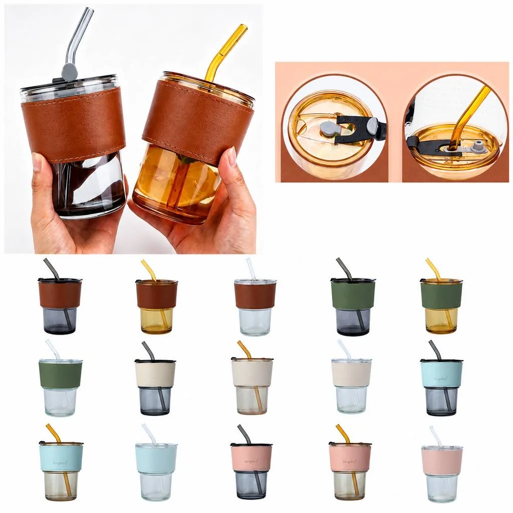 Leakproof Borosilicate Glass Tumbler with Leather Sleeve 2