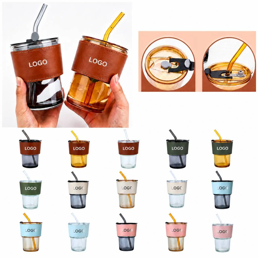 Leakproof Borosilicate Glass Tumbler with Leather Sleeve