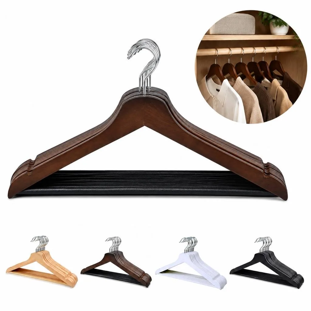 Wooden Garment Hanger with Accessory Hooks 2