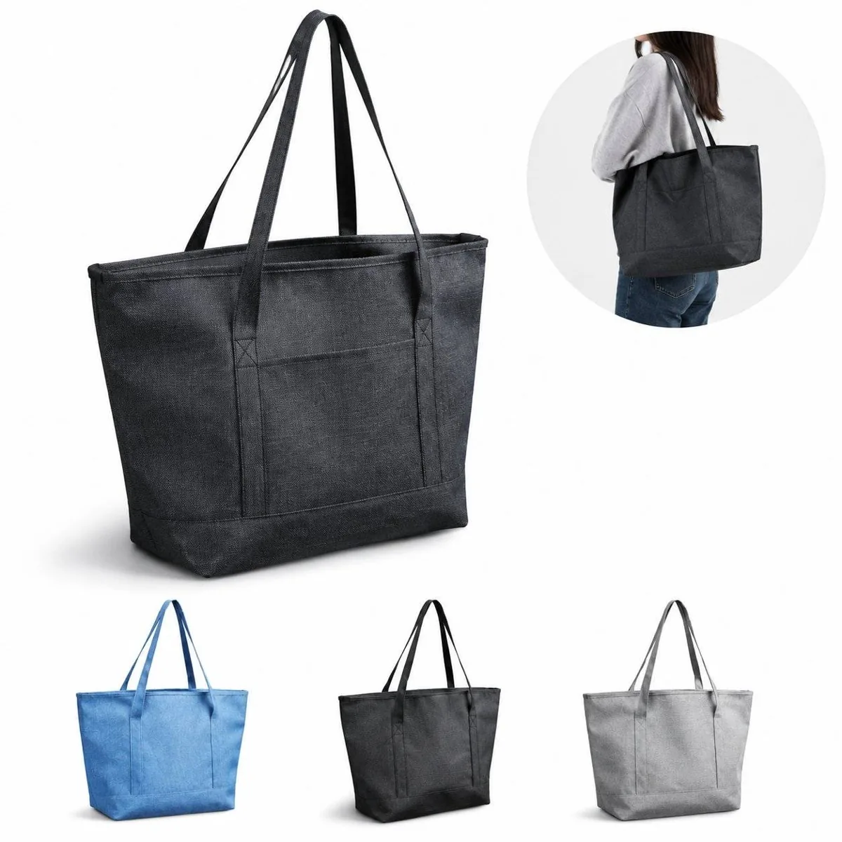 Heather Textured PVC Tote Bag with Pocket 2