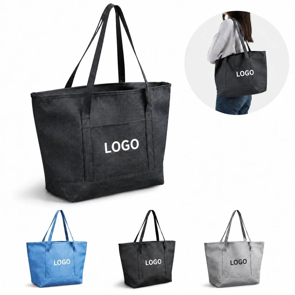Heather Textured PVC Tote Bag with Pocket