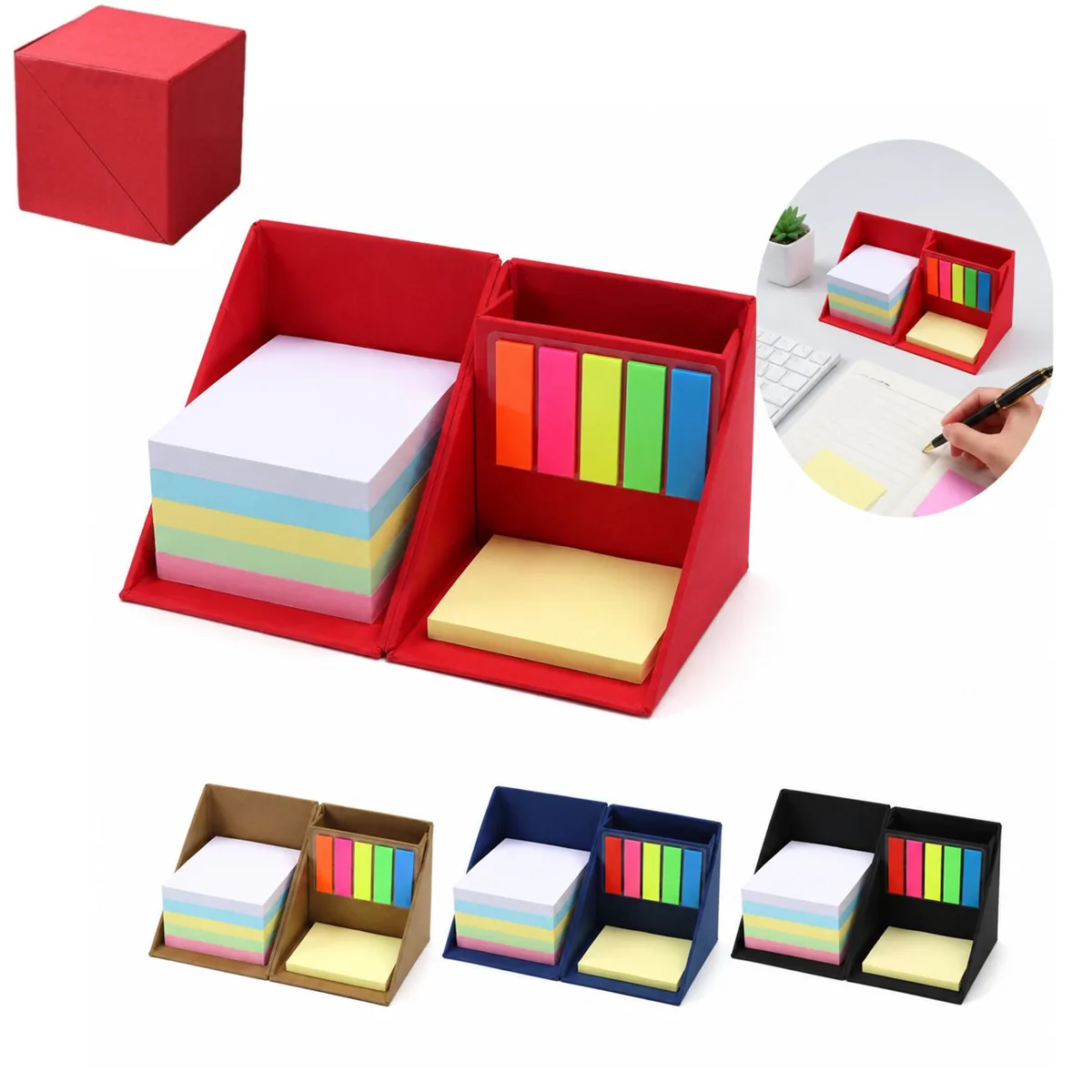 Desktop Sticky Note Holder Box with Stationery Organizer 2