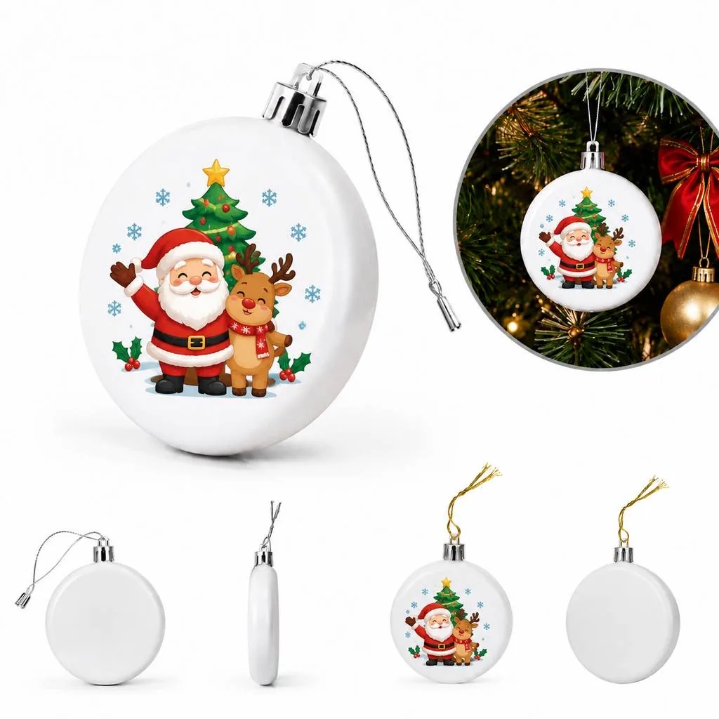 White Glossy Round Christmas Ornament Set 2