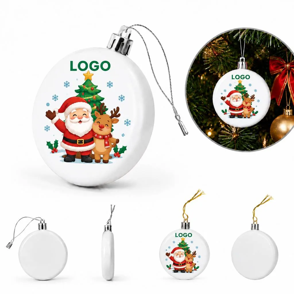 White Glossy Round Christmas Ornament Set