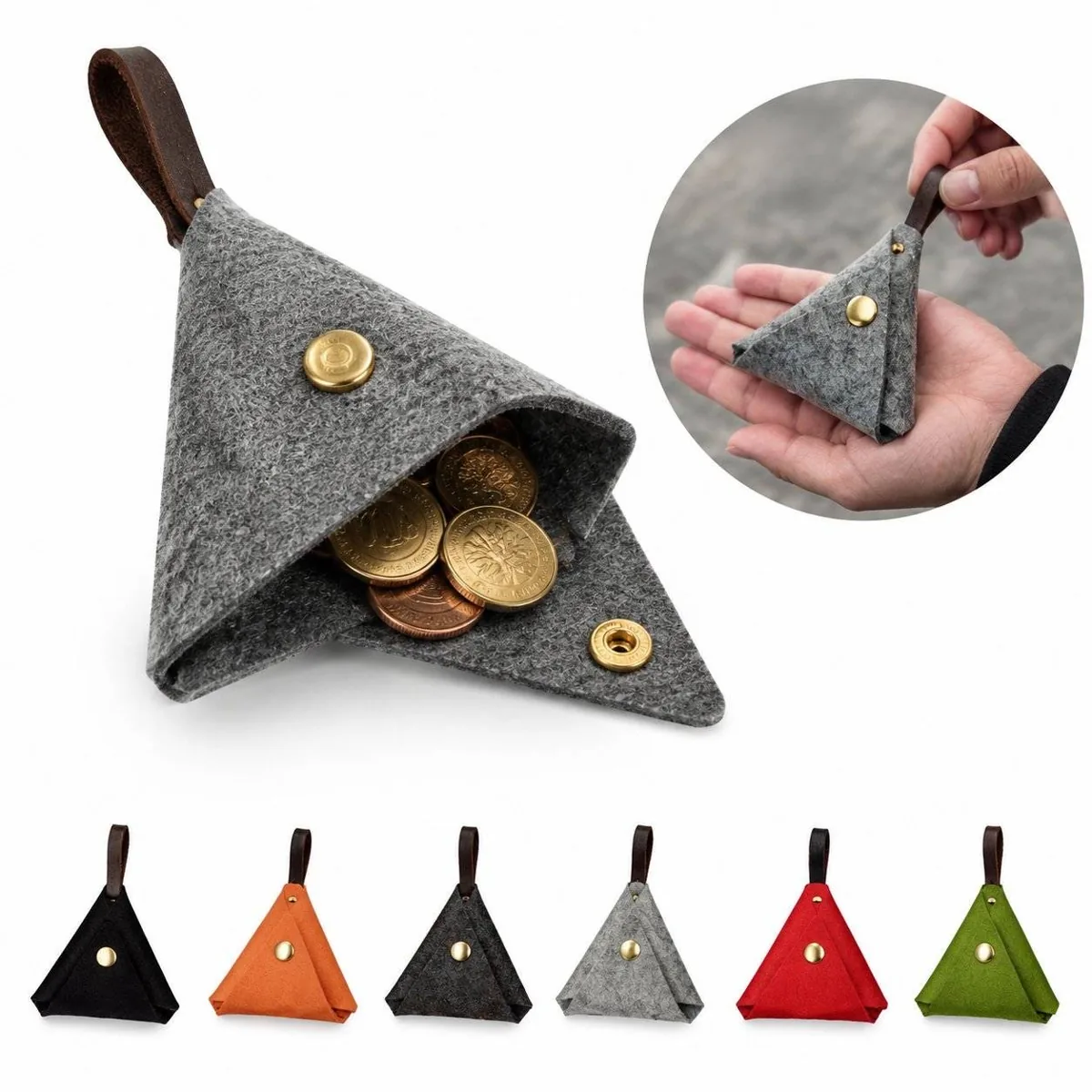 Vintage Leather Coin Purse with Keyring Compact 2