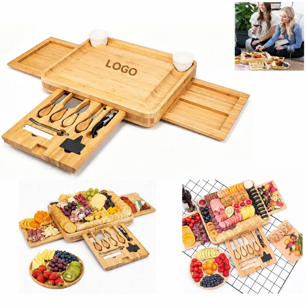 Large Bamboo Charcuterie Serving Board Set with Accessories