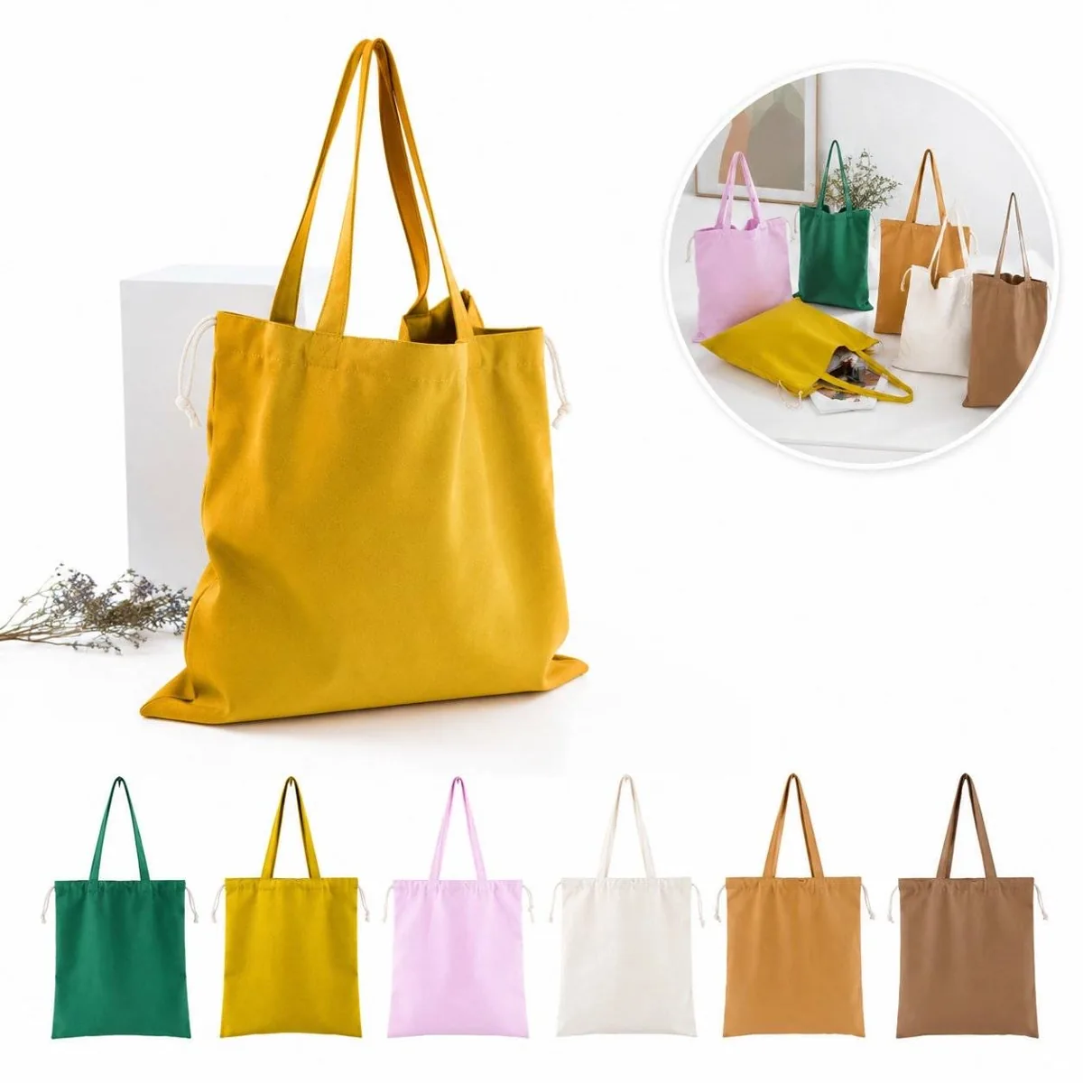 Cotton Canvas Drawstring Tote for Shopping Commuting 2