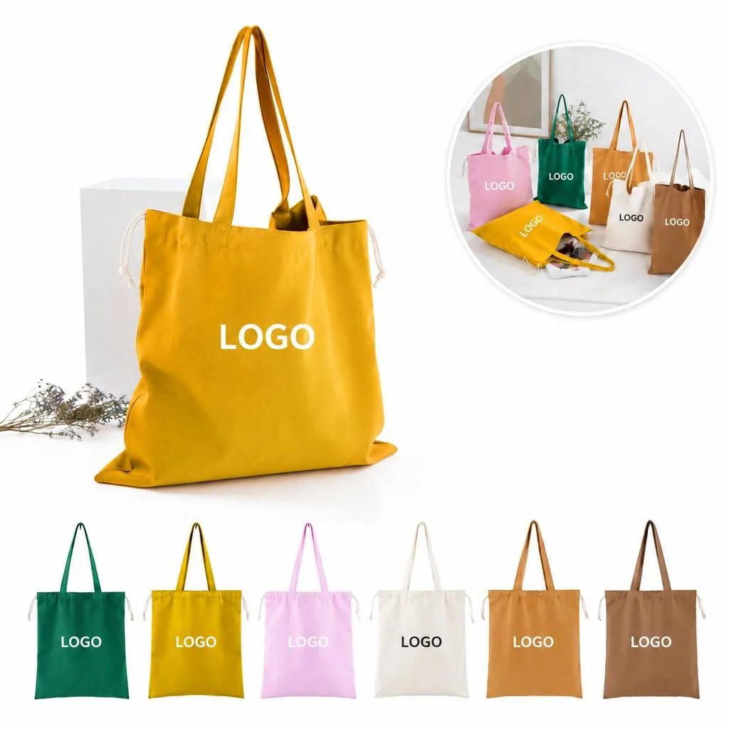 Cotton Canvas Drawstring Tote for Shopping Commuting
