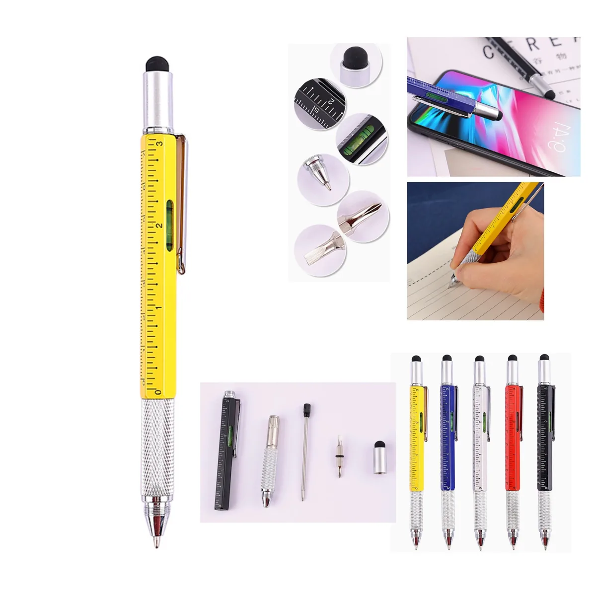 6-in-1 Pocket Multitool Pen with Screwdriver Ruler Level 2