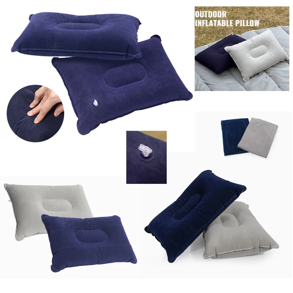 Large Flocked Inflatable Pillow for Camping and Travel 2