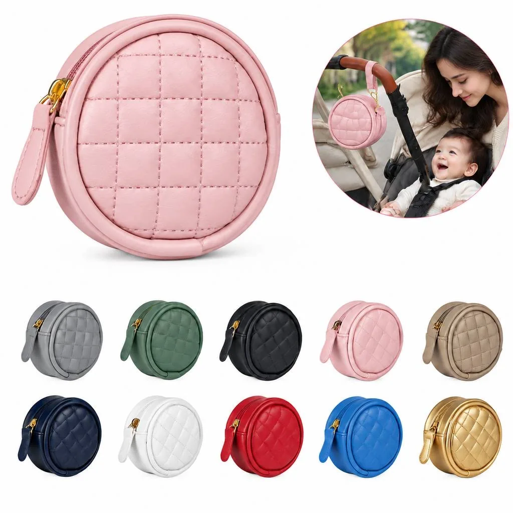 Baby Pacifier Holder with Clip Compact PU Storage Case 2