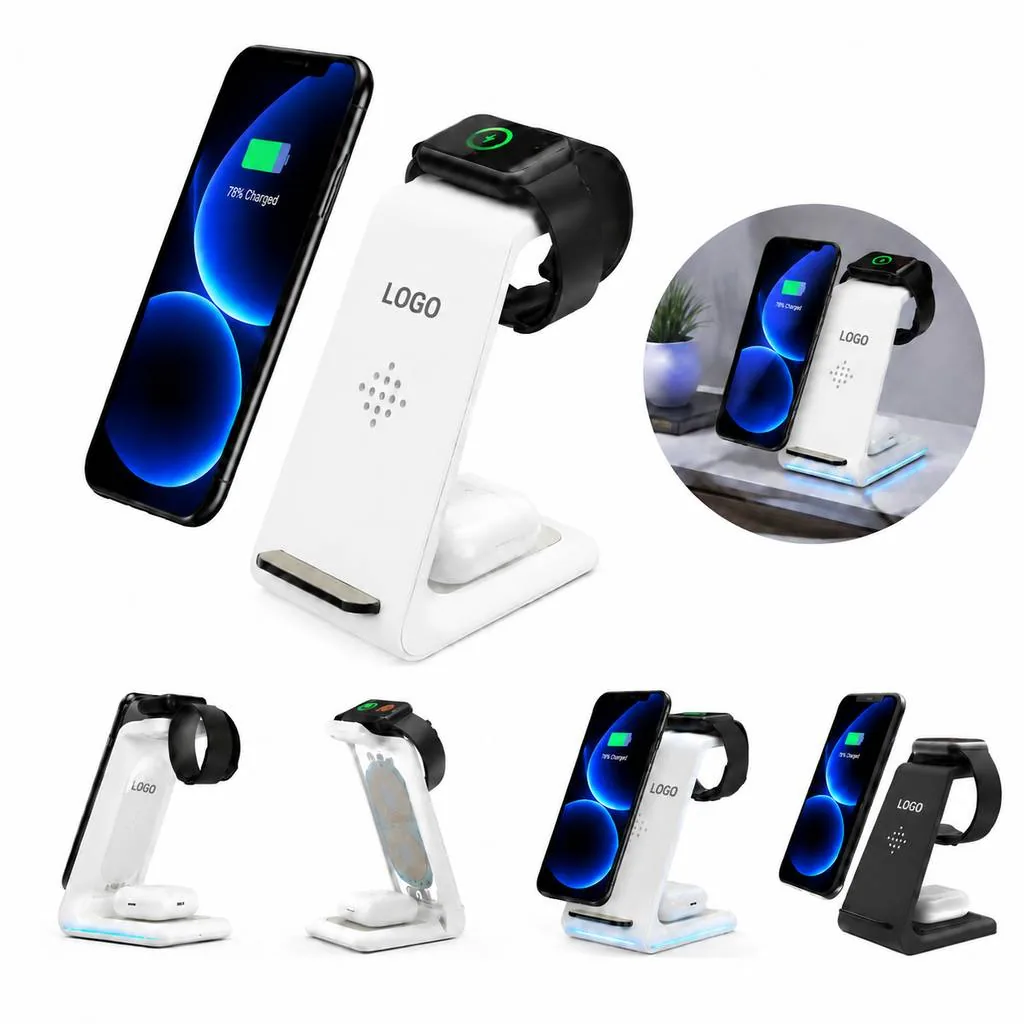 3-in-1 Qi Wireless Charging Station for Phone Watch Earbuds