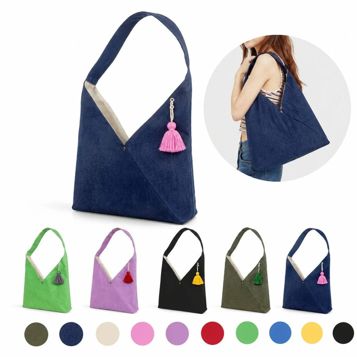 Denim Crossbody Bag with Triangular Silhouette 2