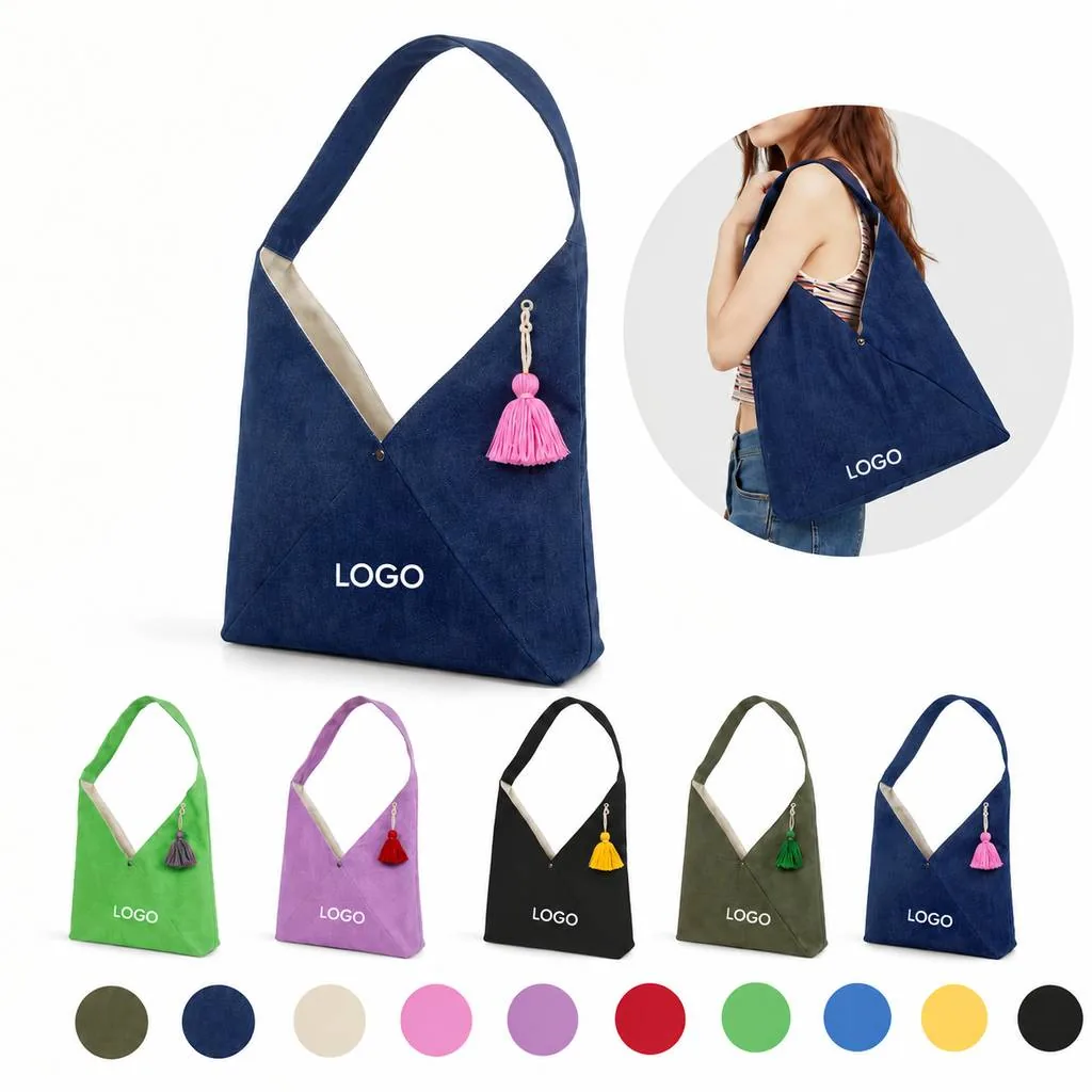 Denim Crossbody Bag with Triangular Silhouette