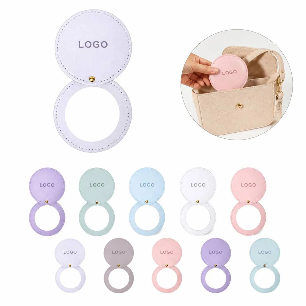 Round Portable PU Makeup Mirror Compact for Travel