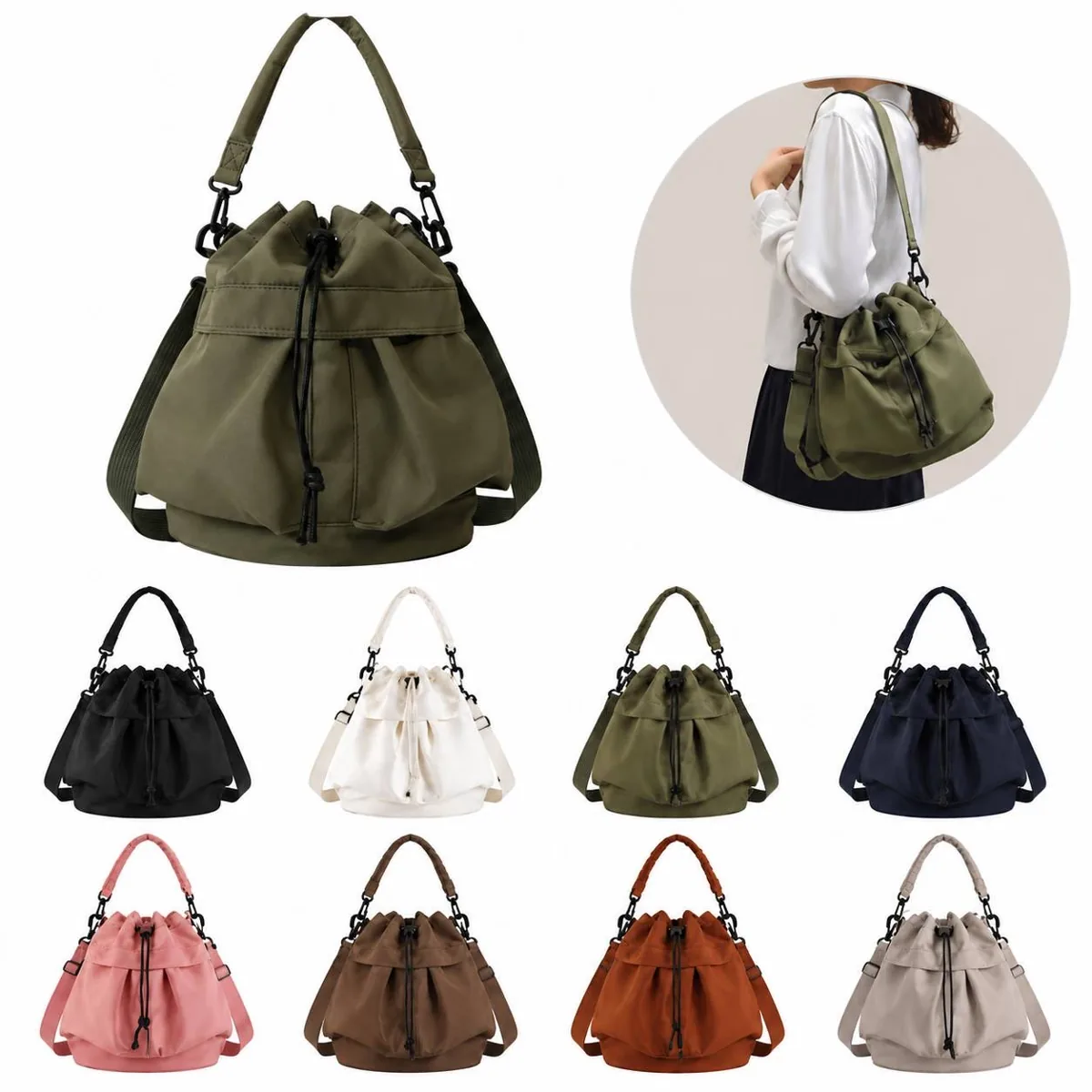 Waterproof Drawstring Bucket Purse Foldable Compact Handbag 2