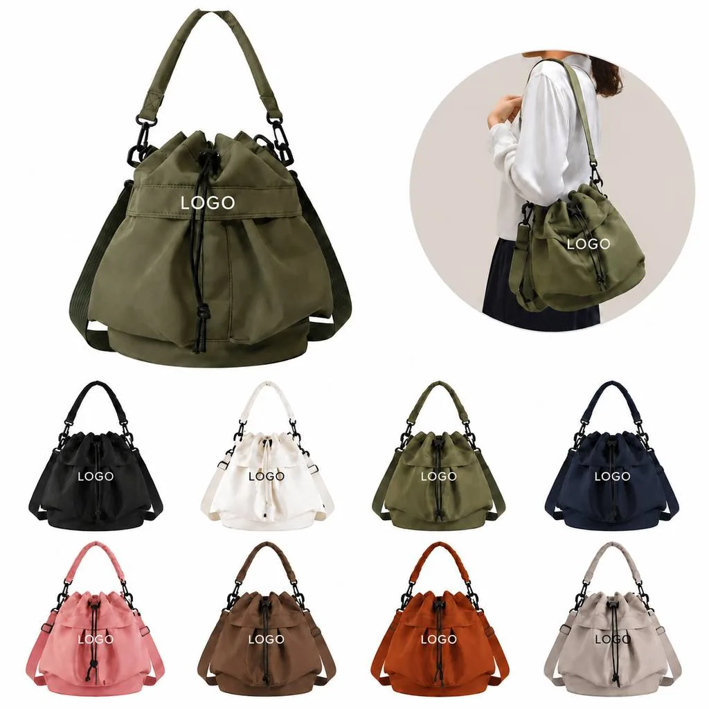 Waterproof Drawstring Bucket Purse Foldable Compact Handbag
