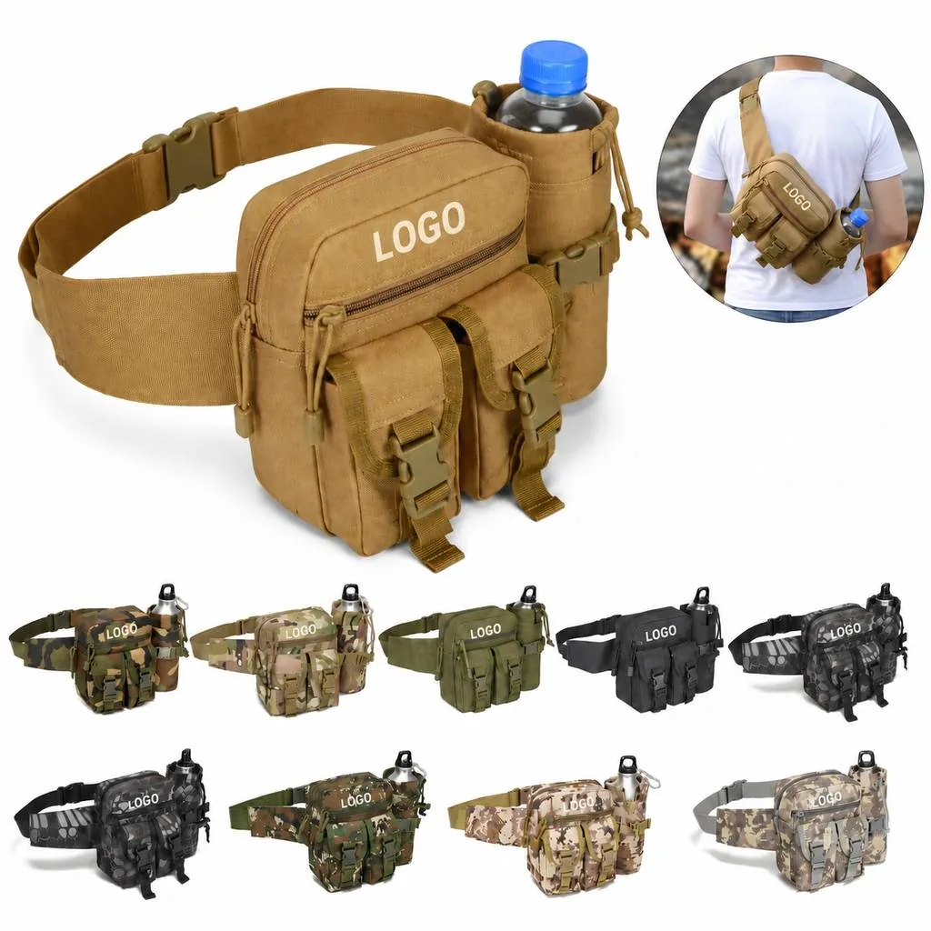 Water-Resistant Oxford Tactical Waist Bag with Bottle Holder