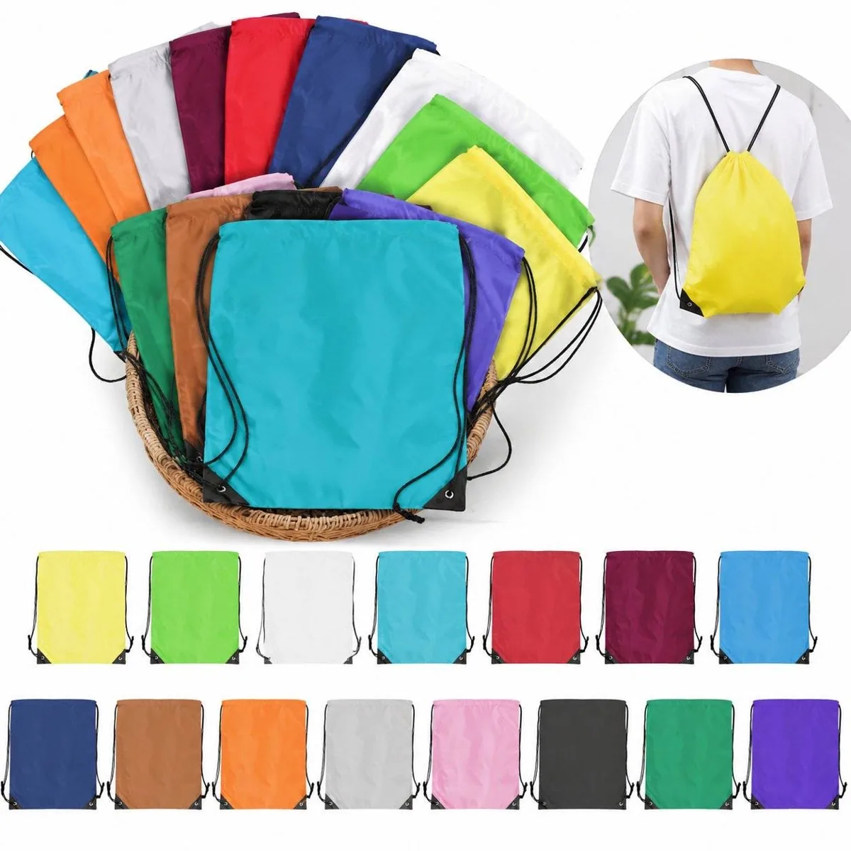 Lightweight Polyester Cinch Drawstring Backpack Foldable 2