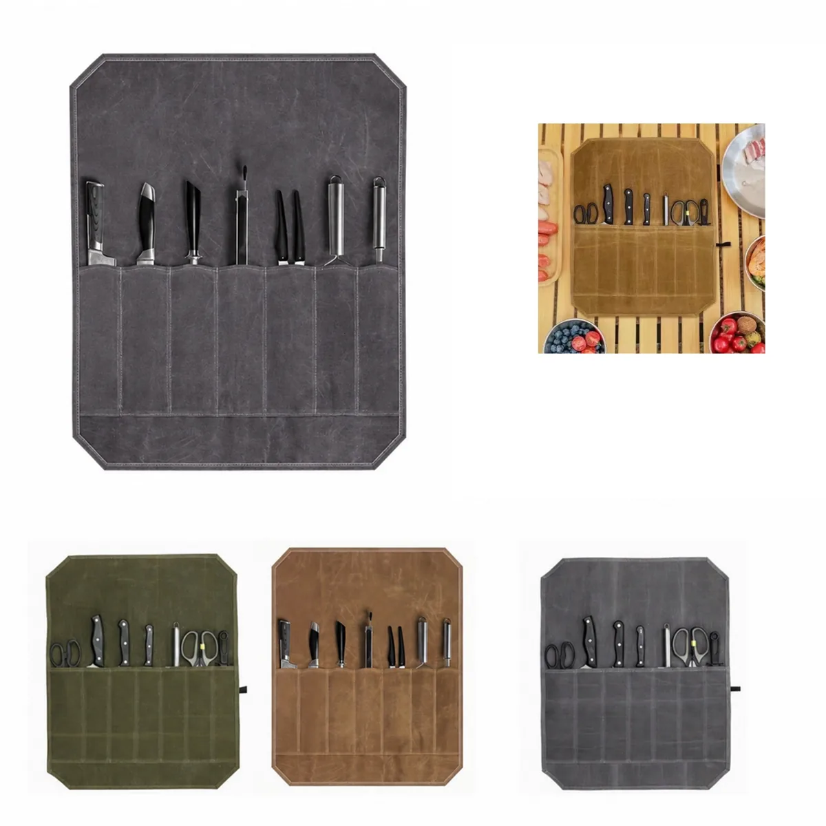 Canvas Rollup Knife Storage Bag with Tie Closure 2